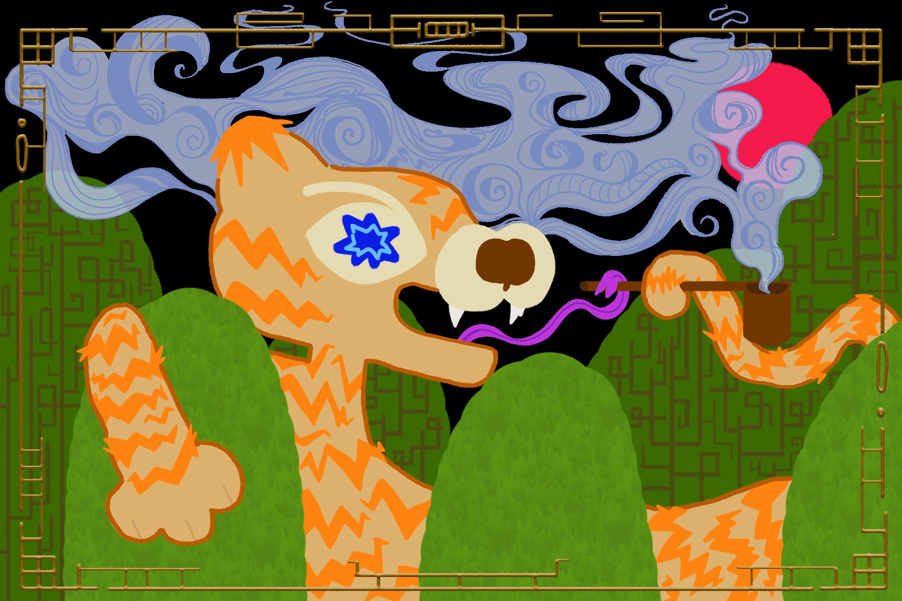 Art Deco Smoking Tiger 
